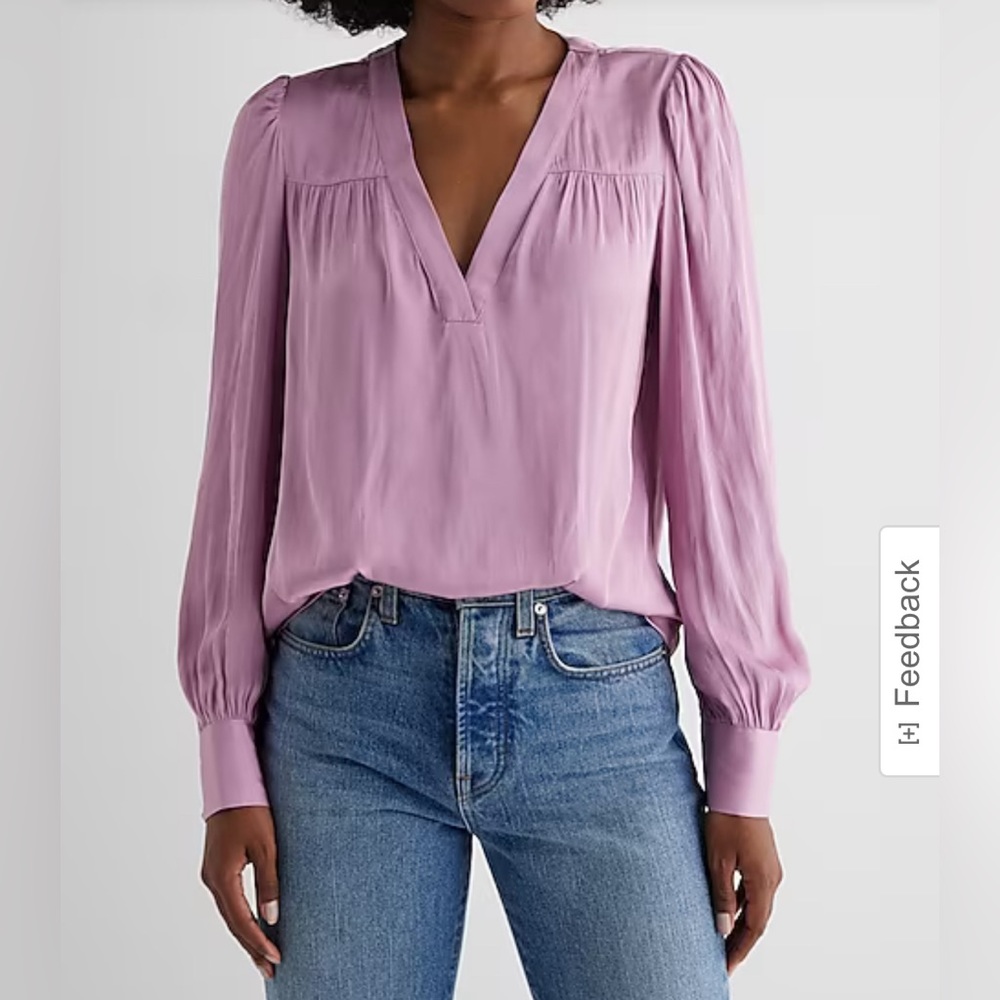 NWT Satin V-Neck Cuff Sleeve Top